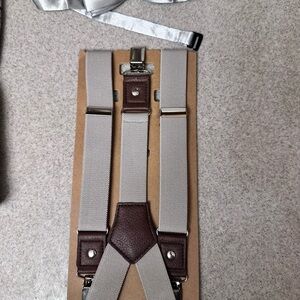 Boys gray  Suspenders and Bow Tie Set